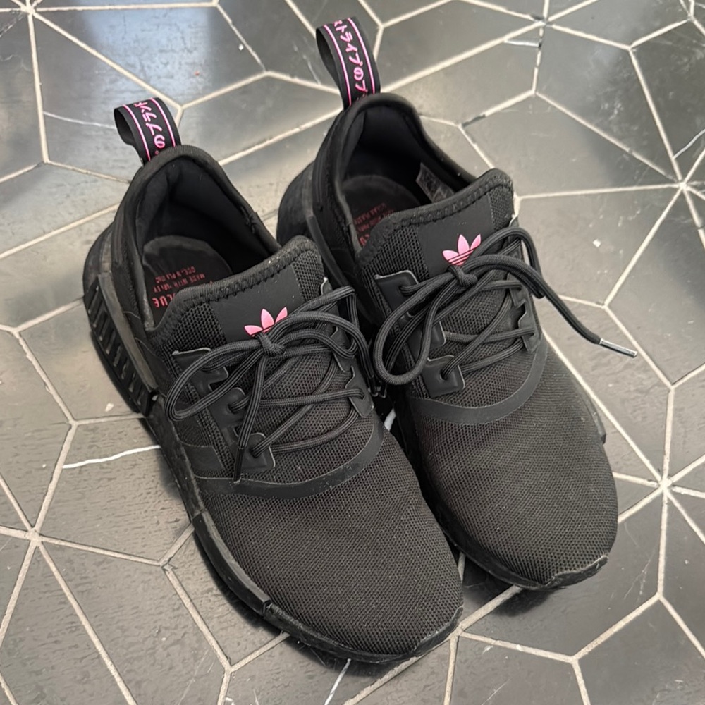 Adidas Black Trainers with Pink Details